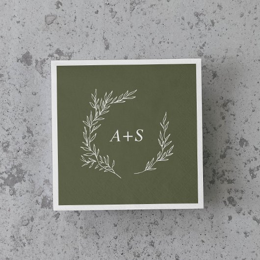 Minimale lebben | Donkere groene monogram bruiloft Servet