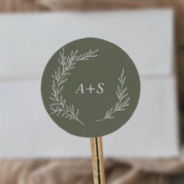 Minimale lebben | Donkere groene monogram envelop Ronde Sticker
