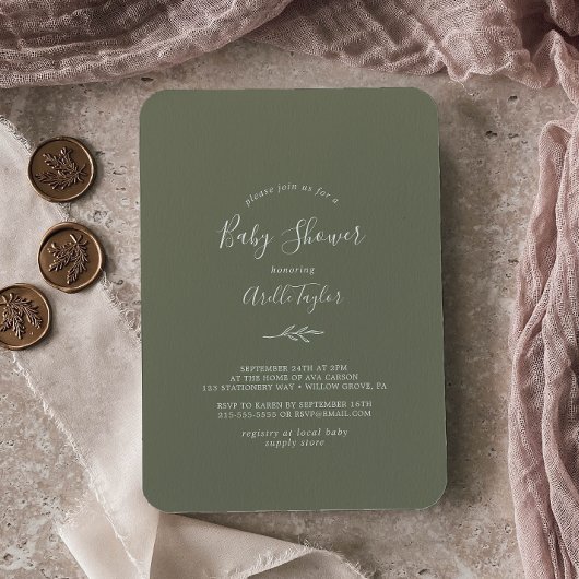 Minimale lebben | Donkergroen Baby shower Kaart