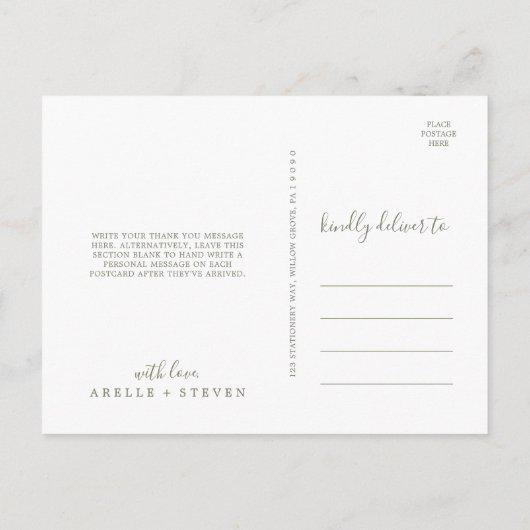 Minimale lebben | Donkergroen dankjewel Briefkaart (Achterkant)