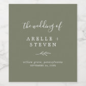 Minimale lebben | Donkergroen huwelijk Wijn Etiket (Enkel label)