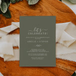 Minimale lebben | Donkergroen laat vieren Kaart<br><div class="desc">Deze minimale donkergroene uitnodiging is perfect voor een verlovingsfeest,  bruiloft na feest,  pensionering,  afstuderen of een gelukkig evenement. Het ontwerp is voorzien van een eenvoudig groen bladsilhouet in olijfgroen met een minimalistische Bohemen-stijl in de bergen.</div>