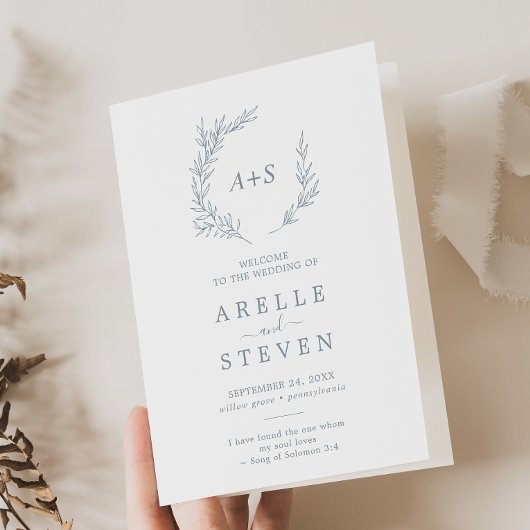 Minimale lebben | Dusty Blue Folded Wedding Programma