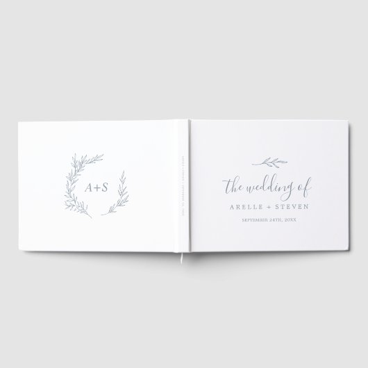 Minimale lebben | Dusty Blue Monogram Ruwelijk Gastenboek (Volledig)