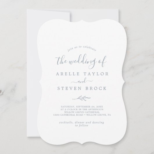 Minimale lebben | Dusty Blue Monogram Ruwelijk Kaart (Voorkant)