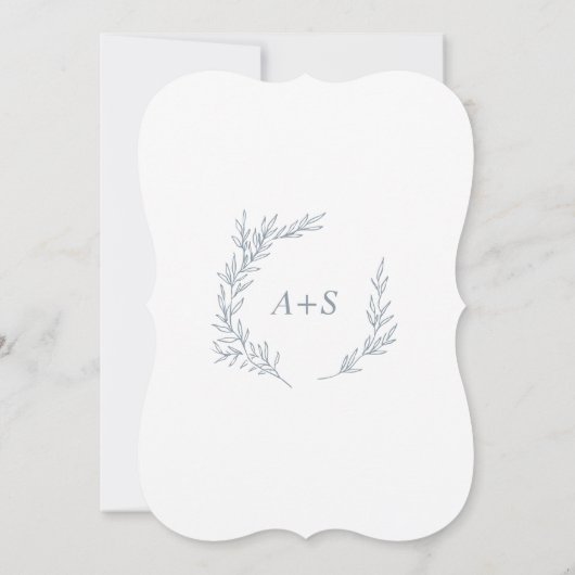 Minimale lebben | Dusty Blue Monogram Ruwelijk Kaart (Achterkant)