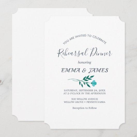 Minimale lebben | Dusty Blue Rehearsal Dinner Kaart (Voorkant / Achterkant)