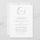 Minimale lebben | Dusty Blue Small Monogram Wedden Kaart (Voorkant)