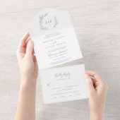 Minimale lebben | Dusty Blue Wedding All In One Uitnodiging (Afscheurbaar)