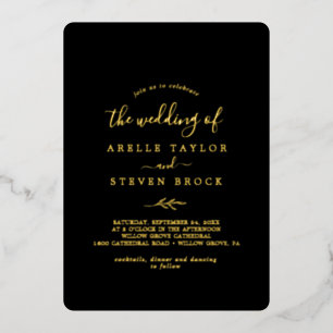 Minimale lebben   Gold Foil Black Het huwelijk van Folie Uitnodiging