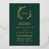 Minimale lebben | Gold Foil Emerald Monogram Wedde Folie Uitnodiging (Voorkant)
