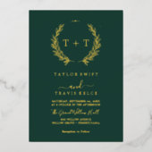 Minimale lebben | Gold Foil Emerald Monogram Wedde Folie Uitnodiging (Voorkant)