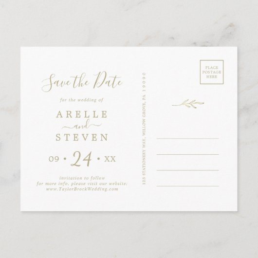 Minimale lebben | Gold Save the Date Uitnodiging Briefkaart (Achterkant)