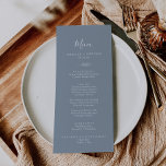 Minimale lebben | Menu Blauw en wit huwelijk<br><div class="desc">Deze minimale bladblauw en witte bruiloft-menu is perfect voor een elegante bruiloft. Het ontwerp is voorzien van een eenvoudig groen silhouet in wit op een stoffige blauwe achtergrond met een klassieke minimalistische stijl. Dit menu kan voor een trouwreceptie,  een repetitief diner,  of om het even welke gebeurtenis worden gebruikt.</div>