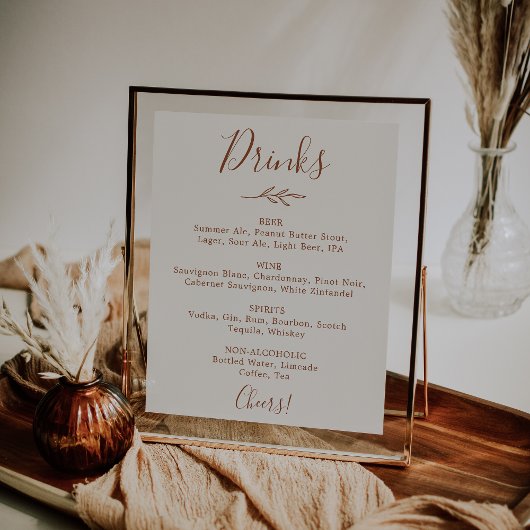 Minimale lebben | Menu Boho Cream Wedding Drinken Poster