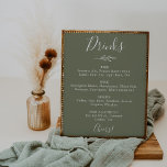 Minimale lebben | Menu Donkere groene Drinken Poster<br><div class="desc">Dit minimale donkergroene bruinbruiloft drink het menu poster is perfect voor een boho bruiloft. Het ontwerp is voorzien van een eenvoudig groen bladsilhouet in olijfgroen met een minimalistische Bohemen-stijl in de bergen.</div>