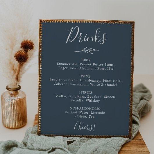 Minimale lebben | Menu Slate Blue Wedding Drinken Poster