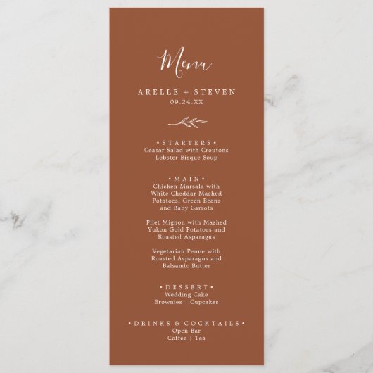 Minimale lebben | Menu Terracotta Wedding Dinner (Voorkant)