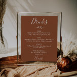 Minimale lebben | Menu Terracotta Wedding Drinken Poster<br><div class="desc">Dit minimale poster van het drink van de terracotta bruiloft is perfect voor een boho bruiloft. Het ontwerp is voorzien van een eenvoudig groen bladsilhouet in een stevig,  verbrand sinaasappel met een minimalistische woestijnbohse stijl.</div>