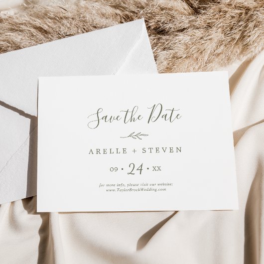 Minimale lebben | Olijfgroen horizontaal Save The Date