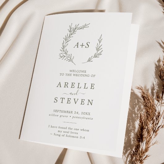Minimale lebben | Olive Green Folded Wedding Progr Programma