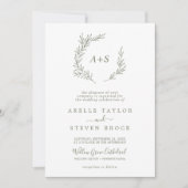 Minimale lebben | Olive Green Formal Monogram Wedd Kaart (Voorkant)