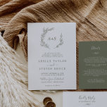 Minimale lebben | Olive Green Formal Monogram Wedd Kaart<br><div class="desc">Deze minimale olijfgroene officiële uitnodiging voor een bruiloft is perfect voor een boho bruiloft. Het ontwerp is voorzien van een eenvoudig groen bladsilhouet in olijfgroen met een minimalistische Bohemen-stijl in de bergen. Personaliseer met de eerste initialen van het stel.</div>