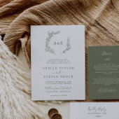 Minimale lebben | Olive Green Formal Monogram Wedd Kaart