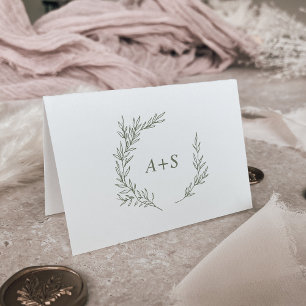 Minimale lebben Olive Green Monogram Weddenschap Bedankkaart
