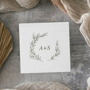 Minimale lebben   Olive Green Monogram Weddenschap Servet