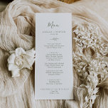 Minimale lebben | Olive Green Weddenrenmenu Menu<br><div class="desc">Deze minimale olijfgroene troutekaart is perfect voor een boho bruiloft. Het ontwerp is voorzien van een eenvoudig groen bladsilhouet in olijfgroen met een minimalistische Bohemen-stijl in de bergen. Dit menu kan voor een trouwreceptie,  een repetitief diner,  of om het even welke gebeurtenis worden gebruikt.</div>