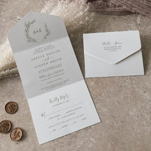 Minimale lebben   Olive Green Wedding All In One Uitnodiging