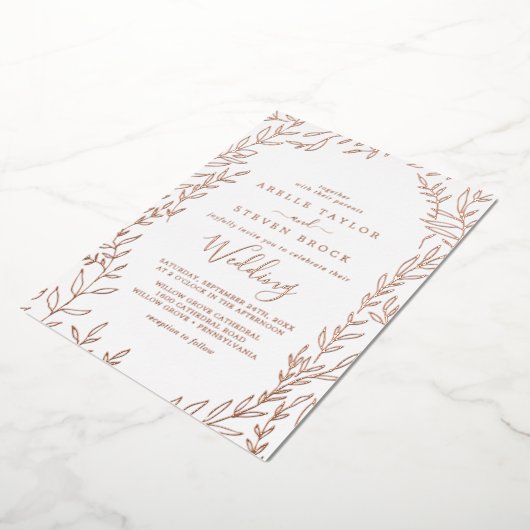 Minimale lebben | Roos Gold Foil Lijst Weddenschap Folie Uitnodiging (Gedraaid)