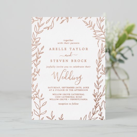 Minimale lebben | Roos Gold Foil Lijst Weddenschap Folie Uitnodiging (Staand Voorkant)