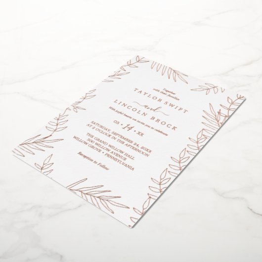 Minimale lebben | Roos Gold Foil Lijst Weddenschap Folie Uitnodiging (Gedraaid)