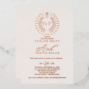 Minimale lebben Roos Gold Foil Monogram Weddensc Folie Uitnodiging
