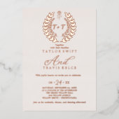 Minimale lebben | Roos Gold Foil Monogram Weddensc Folie Uitnodiging (Voorkant)