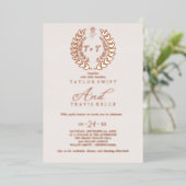 Minimale lebben | Roos Gold Foil Monogram Weddensc Folie Uitnodiging (Staand Voorkant)