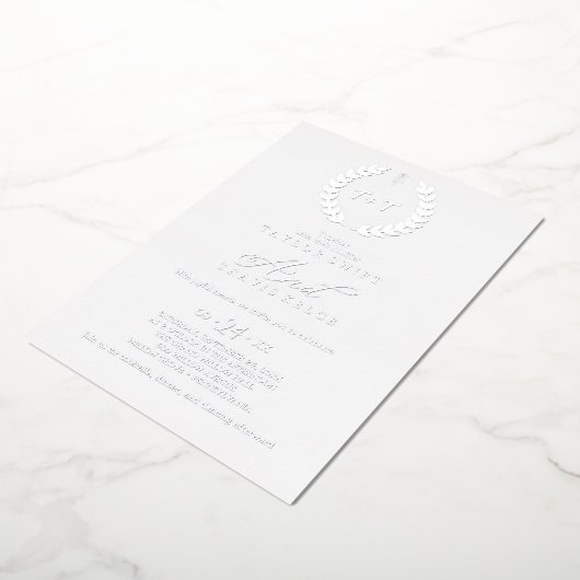 Minimale lebben | Roos Gold Foil Monogram Weddensc Folie Uitnodiging (Gedraaid)