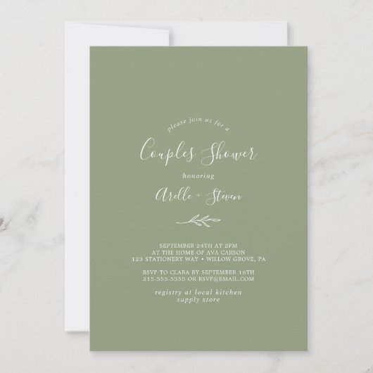 Minimale lebben | Sage Green Couples Shower Kaart (Voorkant)