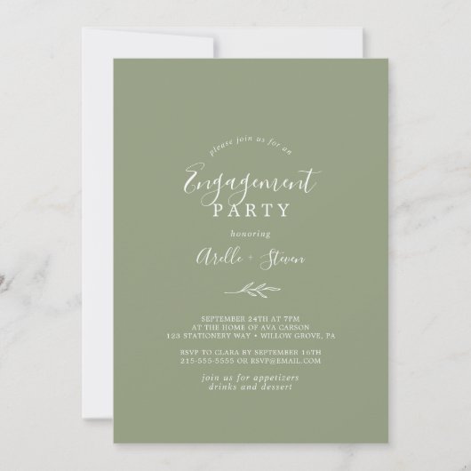 Minimale lebben | Sage Green Engagement Party Kaart (Voorkant)
