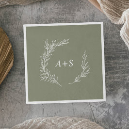 Minimale lebben | Sage Green Monogram Weddenschap Servet