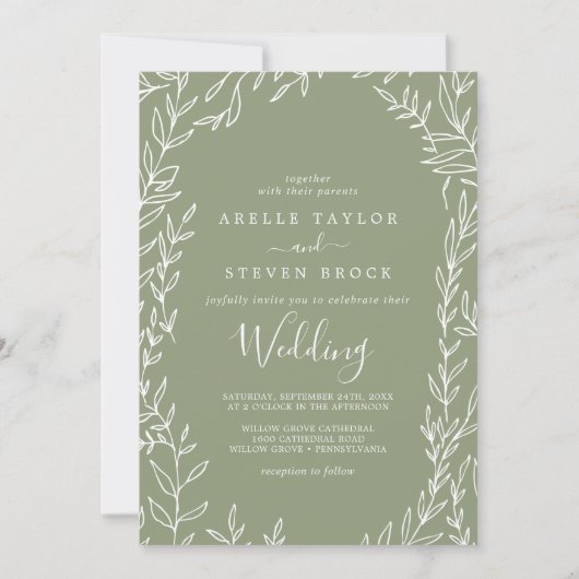 Minimale lebben | Sage Green Wedding Kaart (Voorkant)