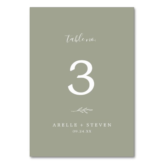 Minimale lebben | Sage Green Wedding Table Number Kaart (Voorkant)