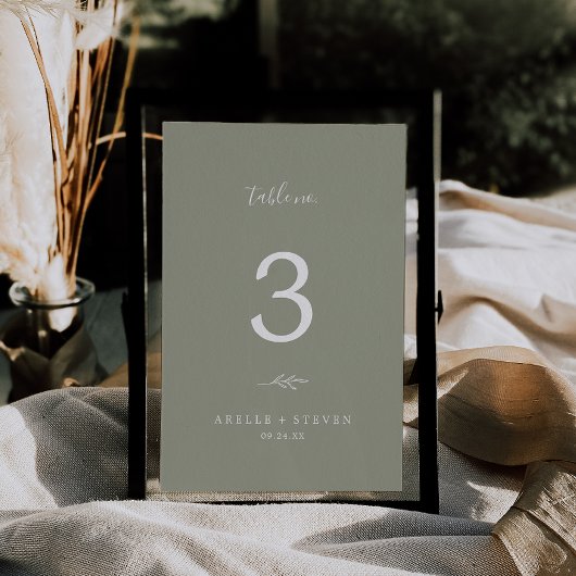 Minimale lebben | Sage Green Wedding Table Number Kaart