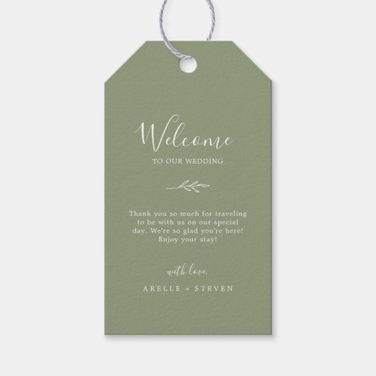 Minimale lebben | Sage Green Wedding Welcome Cadeaulabel (Voorkant)