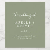 Minimale lebben | Sage Green Wedding Wine Label Wijn Etiket (Enkel label)