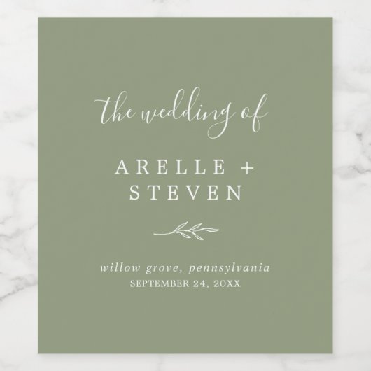 Minimale lebben | Sage Green Wedding Wine Label Wijn Etiket (Enkel label)