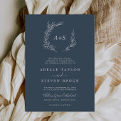 Minimale lebben | Slate Blue Formal Monogram Wedde Kaart