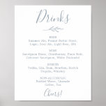 Minimale lebben | Stusty Blue Wedding Drink Menu S Poster<br><div class="desc">Dit minimale bladdusty blue bruiloft drink menubord is perfect voor een elegante bruiloft. Het ontwerp is voorzien van een eenvoudig groen silhouet in lichtleistblauw met een klassieke minimalistische stijl.</div>